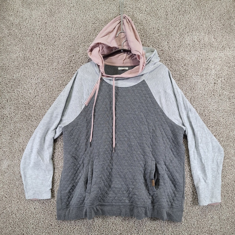 Maurices Hoodie Women's 1X Charcoal Gray Quilted Long Sleeve Drawstring Pullover